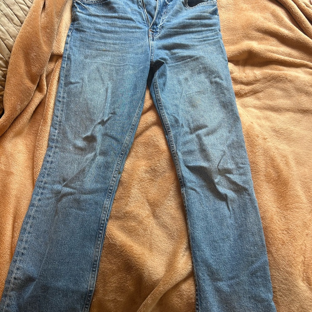 Pull&Bear Straight Leg High Waisted Blue Jeans